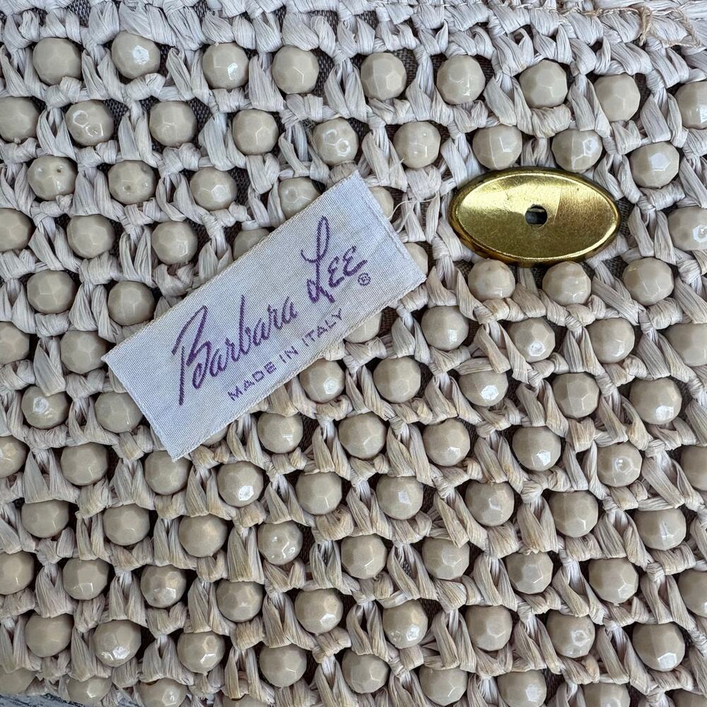 Barbara Lee Vintage Beaded Raffia Clutch Tan Beige Good Woven Made in Italy - Picture 7 of 12